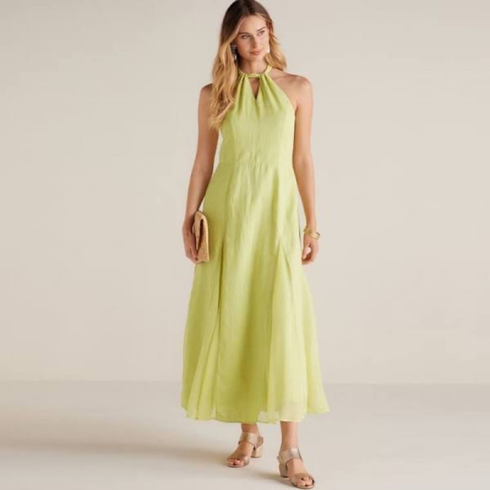 Women’s mint green Soft Surroundings maxi dress linen & silk, size XL, worn once